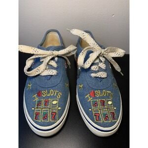 Sebastino Womens Denim Sneaker Shoe Embroidered Las Vegas Gambler Theme Size 5.5